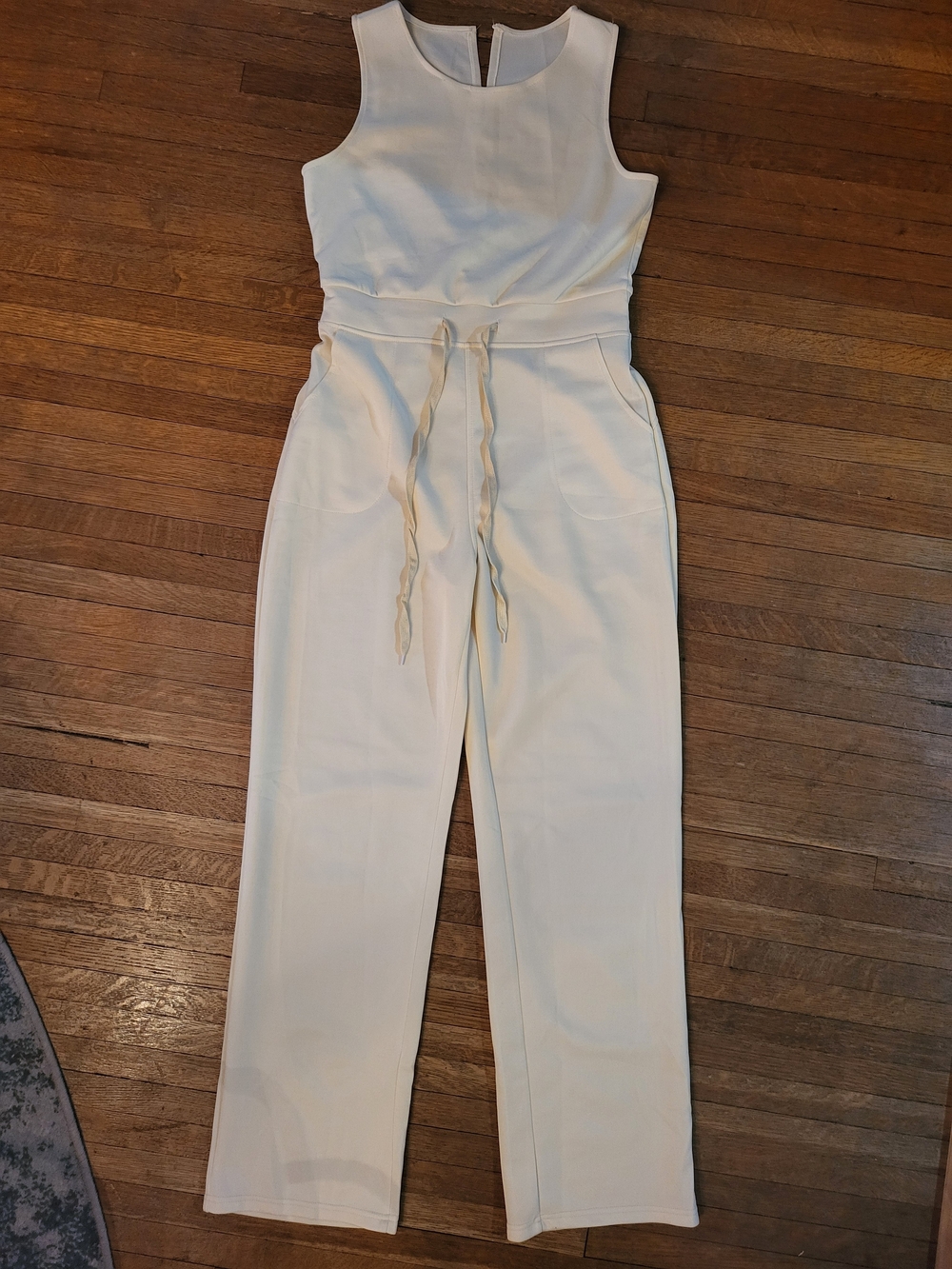 Sleeveless White Jumpsuit with Drawstring Waist